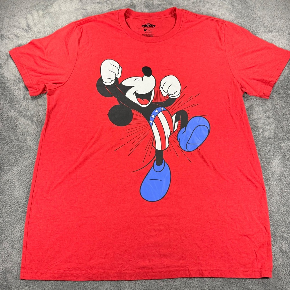 Disney Mickey Mouse Patriotic USA Flag Shorts Red Graphic T-Shirt Mens XL